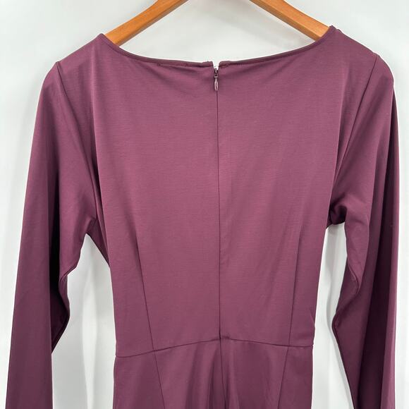 ANN TAYLOR Plum Long Sleeve Tie Waist Sheath Midi Dress // 10 - Picture 8 of 11